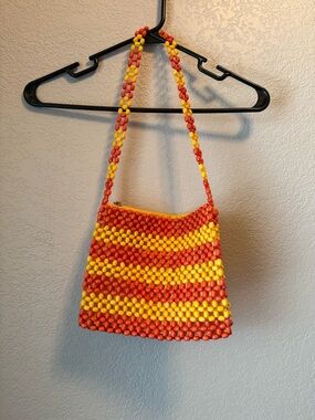 Forever 21 Orangish Red Yellow Beaded Shoulder Bag Y2K Retro Statement Purse